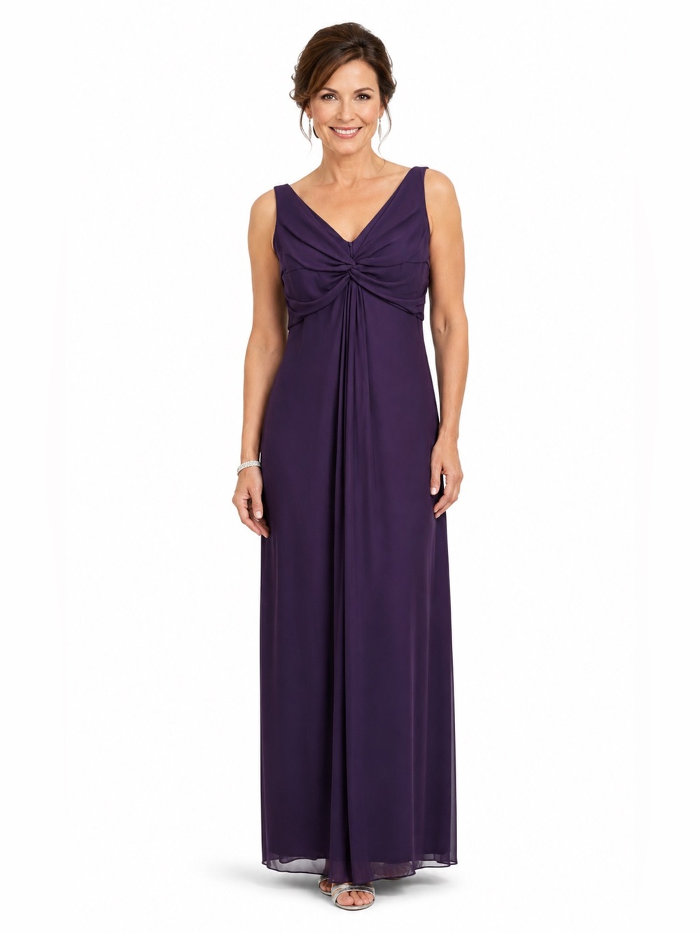 Alex Evenings Deep Purple Maxi Dress Sleeveless Twist Knot Formal Event Size 14